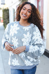 Explore More Collection - Season Greetings Silver Puffy Snowflake Sherpa Pullover