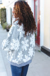 Explore More Collection - Season Greetings Silver Puffy Snowflake Sherpa Pullover