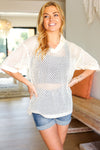 Explore More Collection - Can't Look Away Oatmeal Netted Crochet Collared Sweater Top