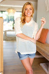 Explore More Collection - Can't Look Away Oatmeal Netted Crochet Collared Sweater Top