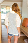 Explore More Collection - Can't Look Away Oatmeal Netted Crochet Collared Sweater Top