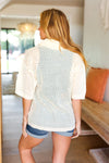 Explore More Collection - Can't Look Away Oatmeal Netted Crochet Collared Sweater Top