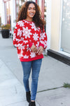 Explore More Collection - Season Greetings Red Puffy Snowflake Sherpa Pullover