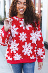 Explore More Collection - Season Greetings Red Puffy Snowflake Sherpa Pullover