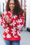 Explore More Collection - Season Greetings Red Puffy Snowflake Sherpa Pullover