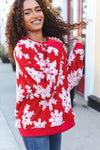 Explore More Collection - Season Greetings Red Puffy Snowflake Sherpa Pullover