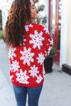 Explore More Collection - Season Greetings Red Puffy Snowflake Sherpa Pullover