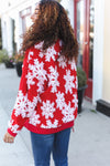 Explore More Collection - Season Greetings Red Puffy Snowflake Sherpa Pullover