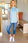 Explore More Collection - Happy Thoughts Sky Blue Striped Frill Button Down Top