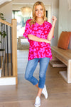 Explore More Collection - Tropical Trance Magenta Floral V Neck Woven Top