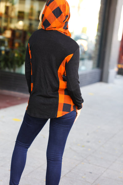 Explore More Collection - Black & Rust Plaid Hacci Knit Hoodie