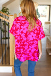 Explore More Collection - Tropical Trance Magenta Floral V Neck Woven Top