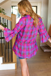 Explore More Collection - Back To Basics Fuchsia Plaid Notched Neck Babydoll Top