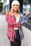 Explore More Collection - Main Attraction Red & Navy Plaid Color Block Button Down Hoodie