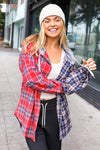 Explore More Collection - Main Attraction Red & Navy Plaid Color Block Button Down Hoodie