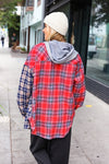 Explore More Collection - Main Attraction Red & Navy Plaid Color Block Button Down Hoodie