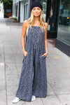 Explore More Collection - Feeling Femme' Charcoal Floral Print Baggy Overall Jumpsuit