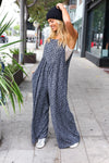 Explore More Collection - Feeling Femme' Charcoal Floral Print Baggy Overall Jumpsuit