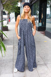 Explore More Collection - Feeling Femme' Charcoal Floral Print Baggy Overall Jumpsuit