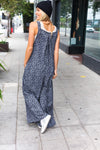 Explore More Collection - Feeling Femme' Charcoal Floral Print Baggy Overall Jumpsuit