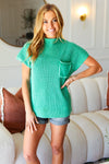 Explore More Collection - On Your Way Up Green Washed Mock Neck Knit Top