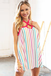 Explore More Collection - Multi Vertical Stripe Keyhole Tank Top