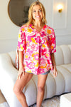 Explore More Collection - All That You Need Pink Floral Puff Sleeve V Neck Top