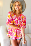 Explore More Collection - All That You Need Pink Floral Puff Sleeve V Neck Top