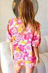 Explore More Collection - All That You Need Pink Floral Puff Sleeve V Neck Top