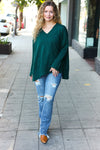 Explore More Collection - Casual Chic Hunter Green Oversized V Neck Rib Knit Sweater