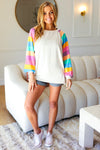 Explore More Collection - Rainbow Bubble Sleeve Terry Raglan Top