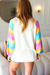 Explore More Collection - Rainbow Bubble Sleeve Terry Raglan Top