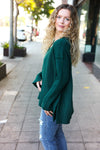 Explore More Collection - Casual Chic Hunter Green Oversized V Neck Rib Knit Sweater