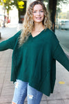 Explore More Collection - Casual Chic Hunter Green Oversized V Neck Rib Knit Sweater