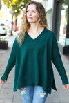 Explore More Collection - Casual Chic Hunter Green Oversized V Neck Rib Knit Sweater