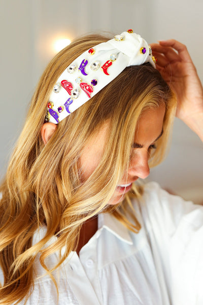 Explore More Collection - Red White & Blue Gem Cowboy Embellished Top Knot Headband