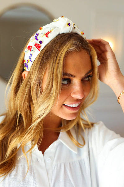 Explore More Collection - Red White & Blue Gem Cowboy Embellished Top Knot Headband