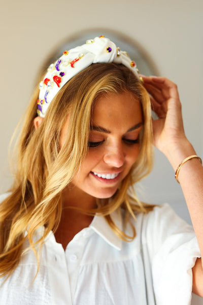 Explore More Collection - Red White & Blue Gem Cowboy Embellished Top Knot Headband