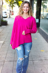 Explore More Collection - Be Bold Magenta Oversized V Neck Rib Knit Sweater