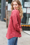 Explore More Collection - Marsala Quilted Knit Button Down Shacket