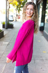 Explore More Collection - Be Bold Magenta Oversized V Neck Rib Knit Sweater