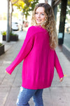 Explore More Collection - Be Bold Magenta Oversized V Neck Rib Knit Sweater