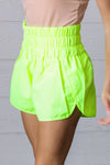 Explore More Collection - Neon Yellow Smocked Waistband Work Out Shorts