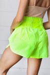 Explore More Collection - Neon Yellow Smocked Waistband Work Out Shorts