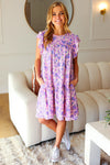 Explore More Collection - Lilac Floral Tiered Ruffle Sleeve Woven Dress