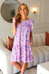 Explore More Collection - Lilac Floral Tiered Ruffle Sleeve Woven Dress