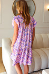 Explore More Collection - Lilac Floral Tiered Ruffle Sleeve Woven Dress