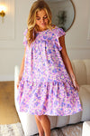 Explore More Collection - Lilac Floral Tiered Ruffle Sleeve Woven Dress