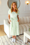 Explore More Collection - Sage Floral Print Fit & Flare Sash Belt V Neck Dress