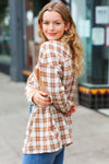 Explore More Collection - Eyes On You Taupe Plaid Velvet Pocket Button Down Top